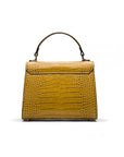 Mini Burnett small top handle bag, antique green croc, back view