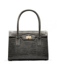 Large leather Morgan bag, grey croc, front view