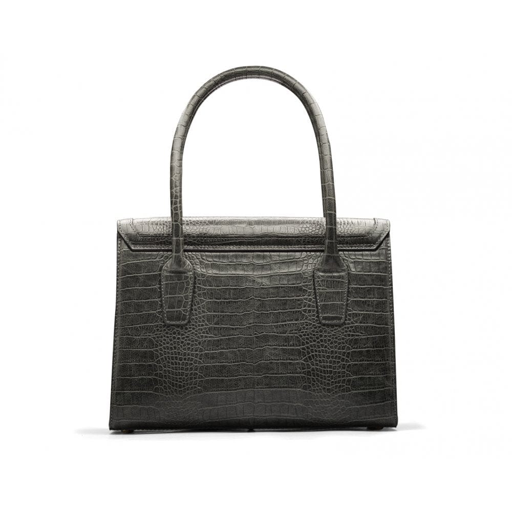 Large leather Morgan bag, grey croc, back view