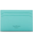 Flat leather credit card holder with middle pocket, 5 CC slots, aqua blue, back