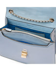 Leather chain bag, baby blue patent, inside view