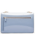 Leather chain bag, baby blue patent, back view