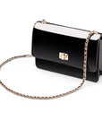 Leather chain bag, black patent, side view