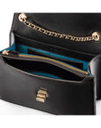 Leather chain bag, black patent, inside view