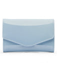 Small leather concertina purse, baby blue patent, front