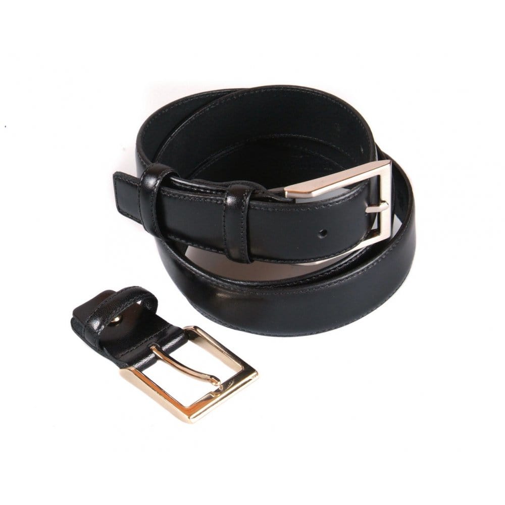 Leather belt with 2 buckles , black