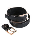 Leather belt with 2 buckles , black