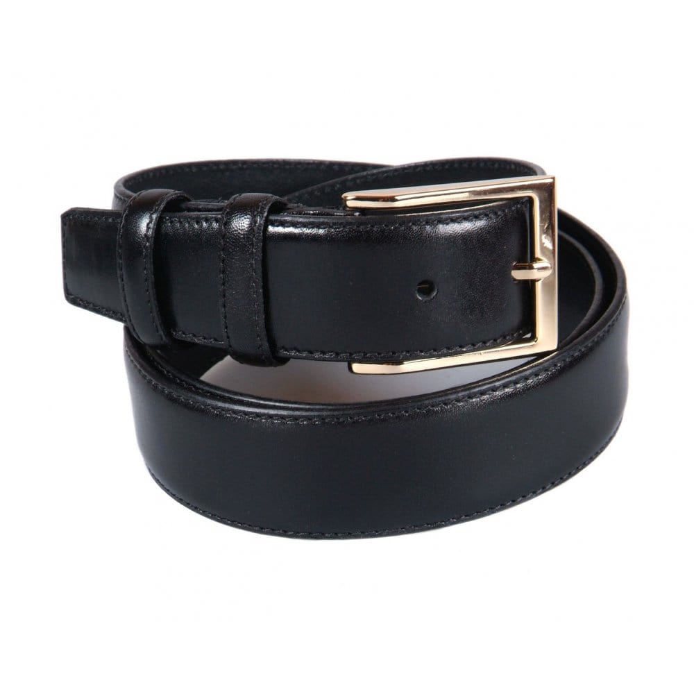 Leather belt with gold buckle, black