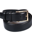 Leather belt with gold buckle, black