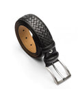 Woven leather belt for men, black