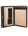 A4 leather notepad folder, black, open