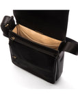 Leather A4 messenger bag, black, inside