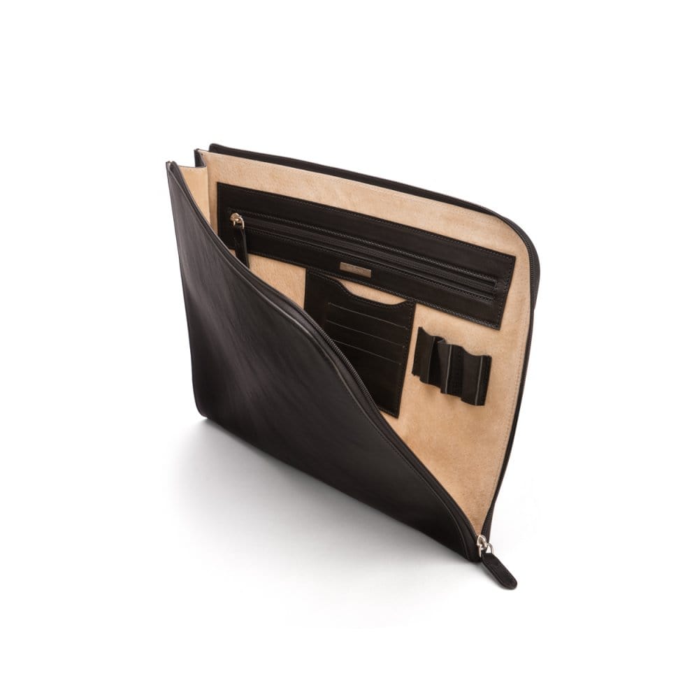 A4 zip around leather folder, black, inside