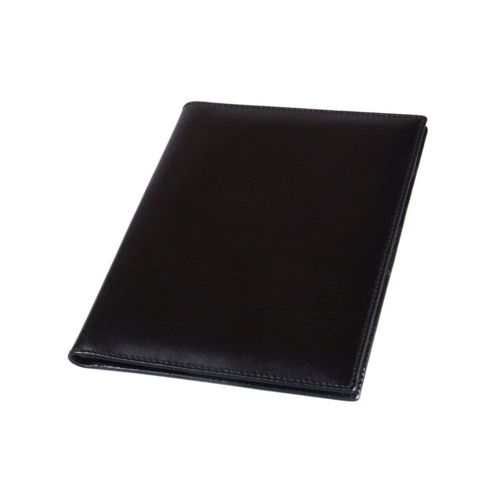 A5 leather notepad folder, black, front view