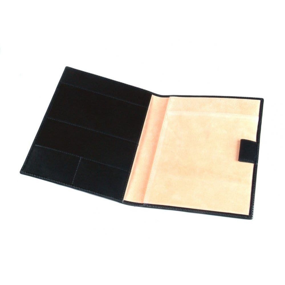 A5 leather notepad folder, black, inside view