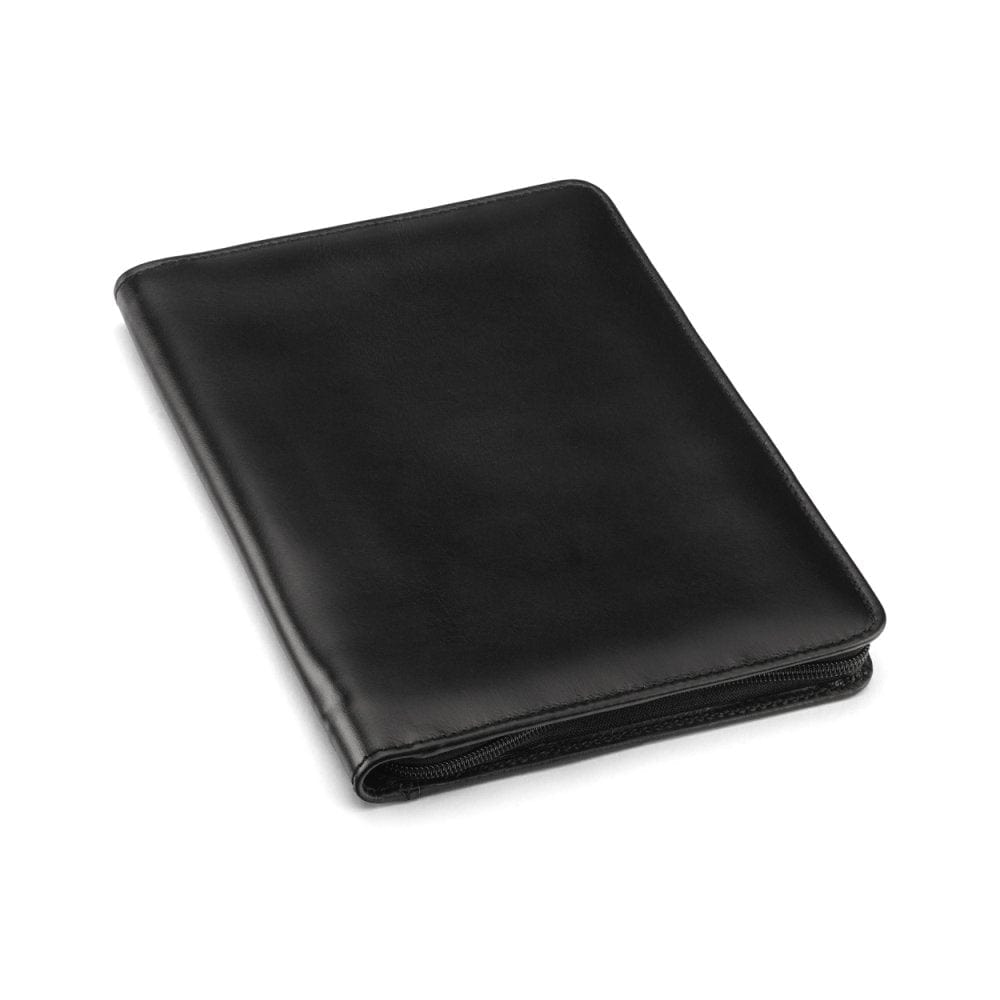 A5 zip around leather folder, black, front