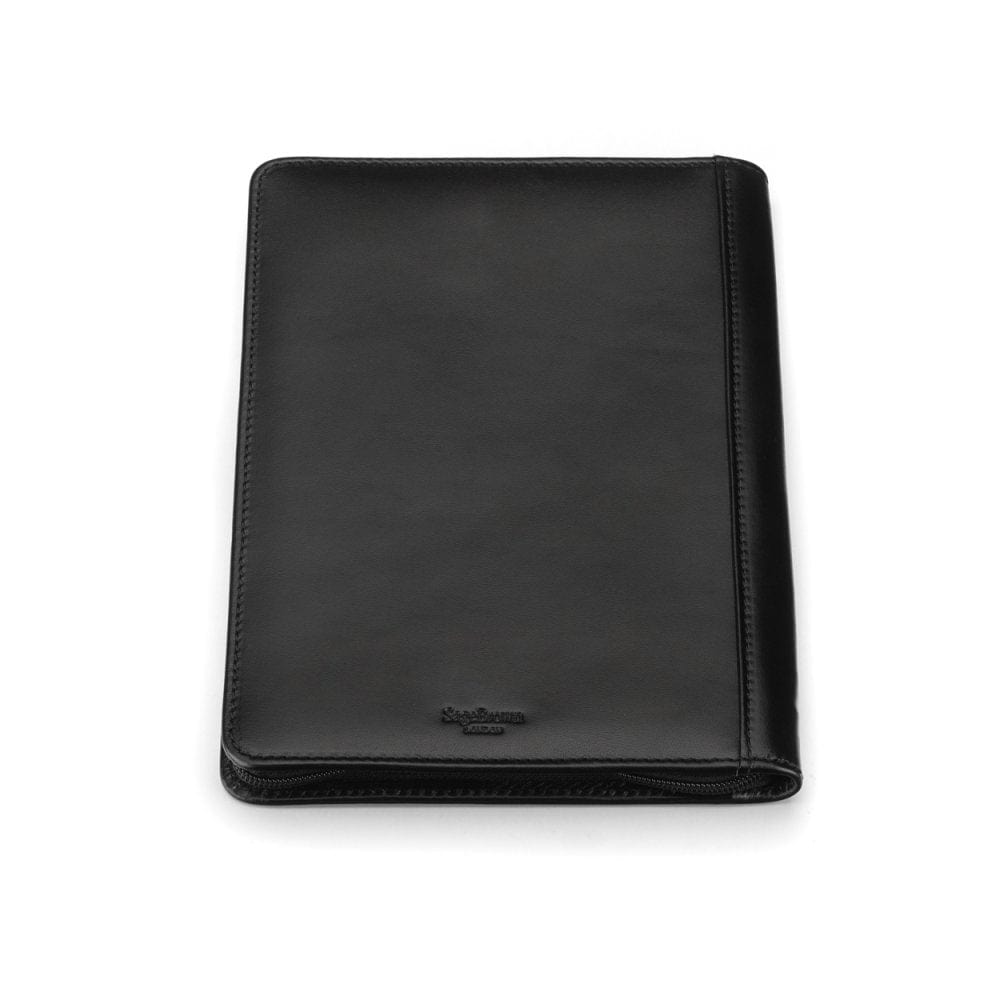 A5 zip around leather folder, black, back