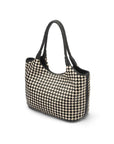 Woven leather shoulder bag, black and ecru check, side