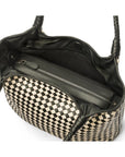 Woven leather shoulder bag, black and ecru check, inside