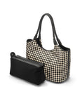 Woven leather shoulder bag, black and ecru check, with detachable inner bag