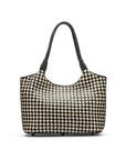 Woven leather shoulder bag, black and ecru check, front