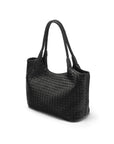 Woven leather shoulder bag, black, side view