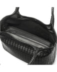 Woven leather shoulder bag, black, inside