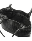 Woven leather shoulder bag, black, open