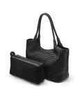 Woven leather shoulder bag, black, with detachable inner bag