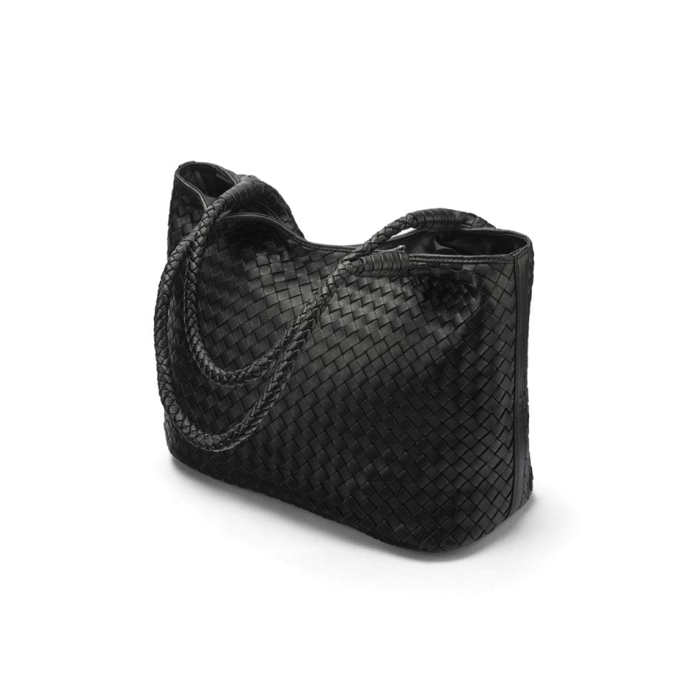 Woven leather shoulder bag, black