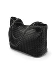 Woven leather shoulder bag, black