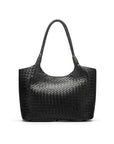 Woven leather shoulder bag, black, front