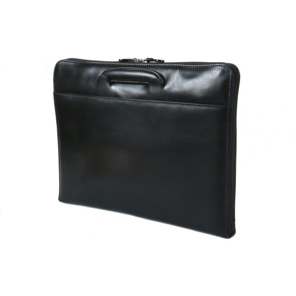 Leather A4 document case with retractable handles, black, side