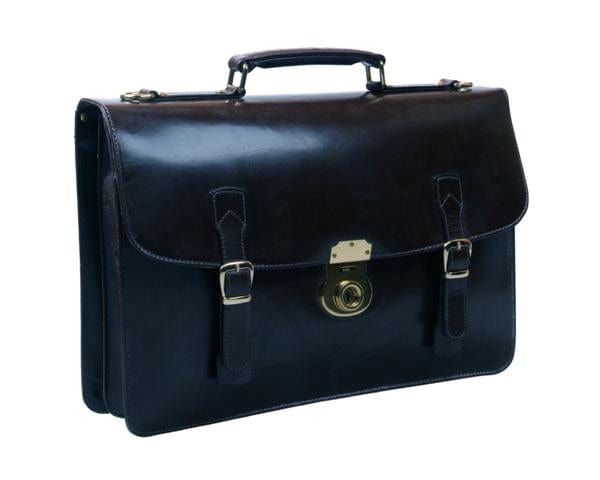 Bridle hide satchel briefcase with straps, black, side