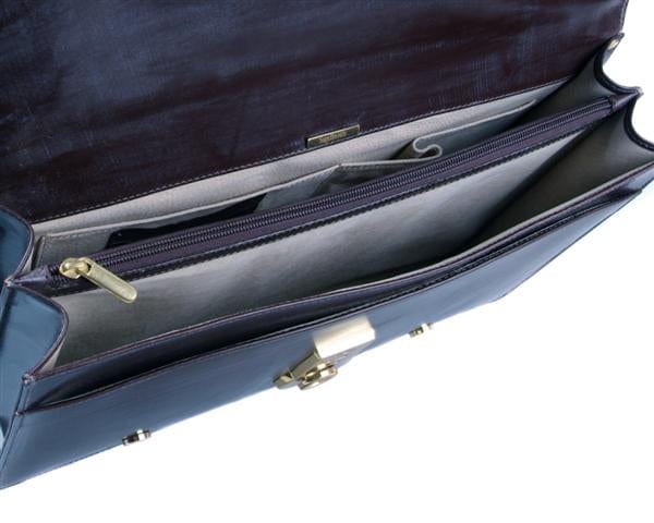 Bridle hide satchel briefcase with straps, black, inside