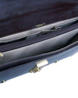 Bridle hide satchel briefcase with straps, black, inside