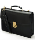 Bridle hide briefcase with brass lock, Harvard, black, side