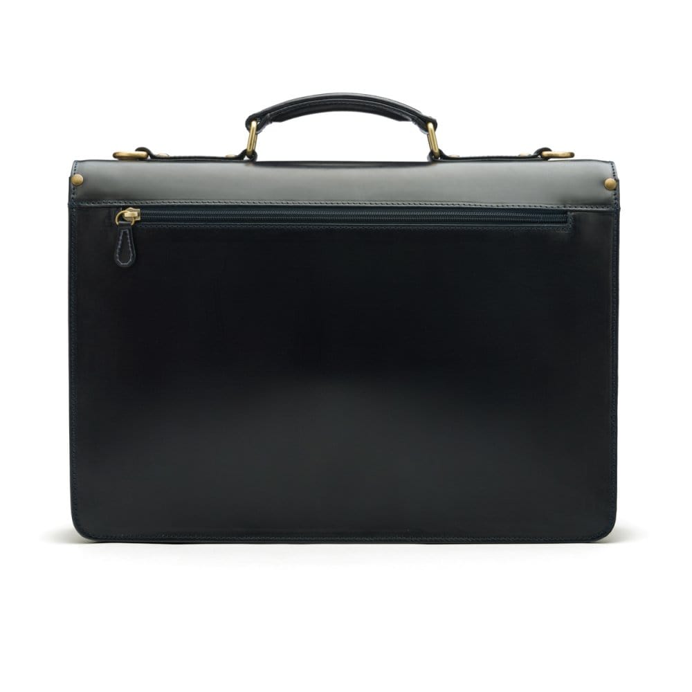 Bridle hide briefcase with brass lock, Harvard, black, back