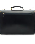 Bridle hide briefcase with brass lock, Harvard, black, back