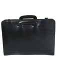 Leather briefcase with retractable handles, black, front