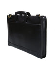 Leather briefcase with retractable handles, black, side