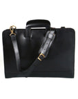 Leather briefcase with retractable handles, black, with shoulder strap