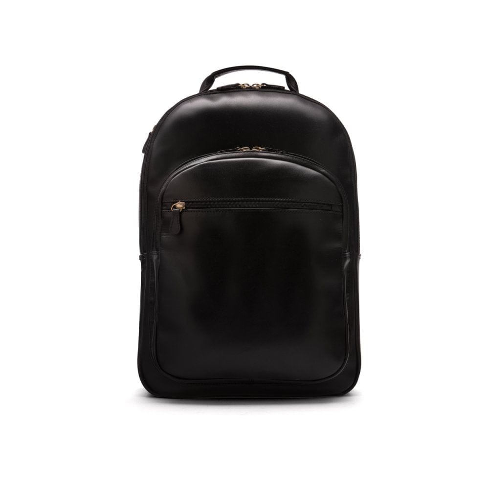 Men's leather 15" laptop backpack, black, front
