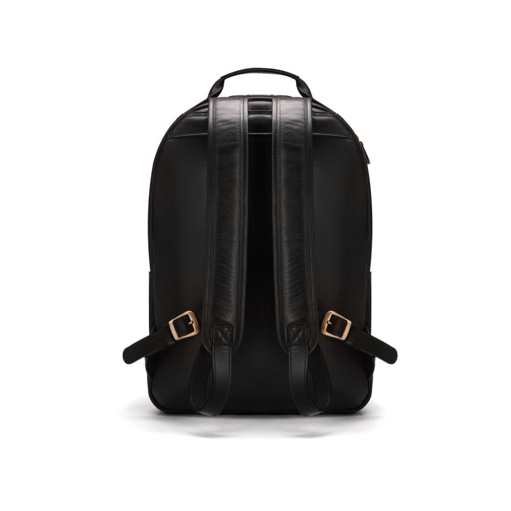 Men's leather 15" laptop backpack, black, back