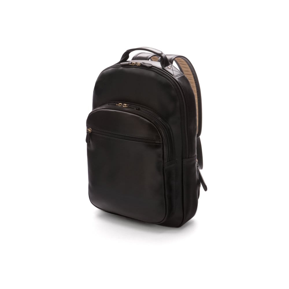 Men's leather 15" laptop backpack, black, side