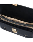 Leather Cambridge satchel briefcase with brass lock, black, inside