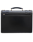 Leather Cambridge satchel briefcase with brass lock, black, back