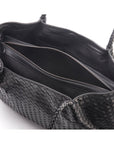 Woven leather slouchy bag, black, inside 