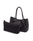 Woven leather slouchy bag, black, with inner bag