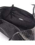 Woven leather slouchy bag, black, without inner bag